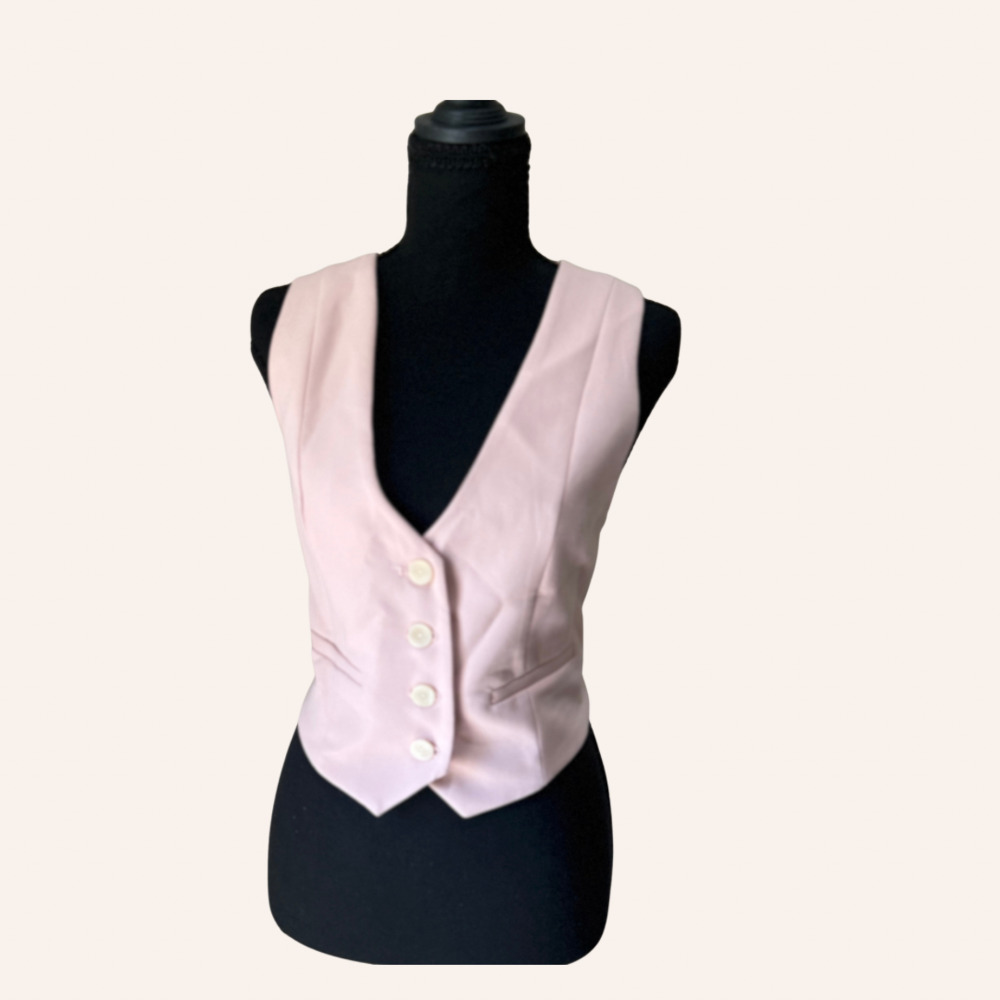 Zara Pink V-Neck Button Front Tailored Vest Waistcoat Size S